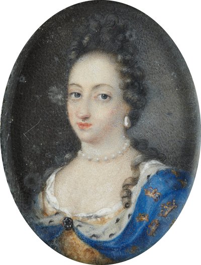 Ruotsin kuningatar Ulrika Eleonoran vanhimman pienoismalli, n. 1680 (guassi pergamentilla) tekijältä Unknown artist