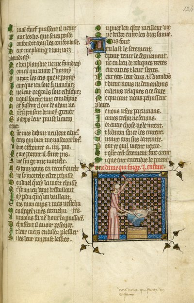 Pienoiskuva, jossa luonto takoo vauvaa, elokuvasta "Le Roman de la Rose", n. 1380 (miniatyyri) tekijältä Unknown artist