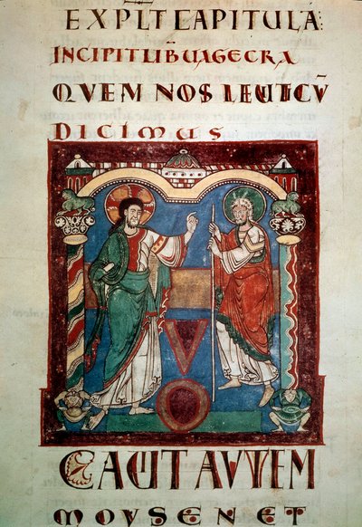 Kuukausi ennen Jumalaa. Valaistu sivu Saint Martial de Limogesin tropaarista. 1000-luvun Pariisin debyytti, B.N. tekijältä Unknown artist