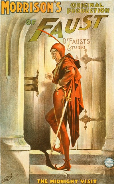 Morrisonin alkuperäinen tuotanto Faust: keskiyön vierailu - näytelmän juliste: kuva Faustin vierailusta tekijältä Unknown artist