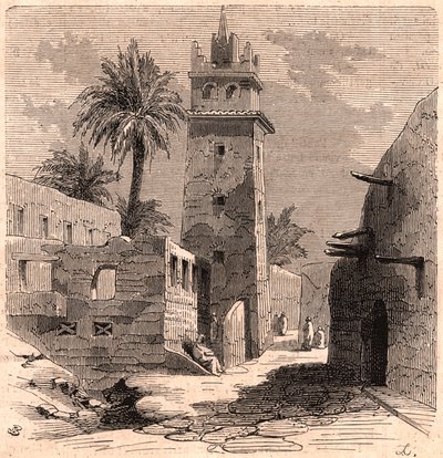 Moskeija vanhassa Biskrassa (Biskra) Algeriassa vuonna 1866 tekijältä Unknown
