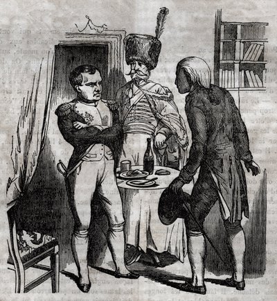 Napoleon I Jean Nicolas Corvisartin (1755-1821) lääkärin englanninkielisen kaiverruksen läsnäollessa "La Sante Universelle - Guide Medical des Families" 1852 tekijältä Unknown artist