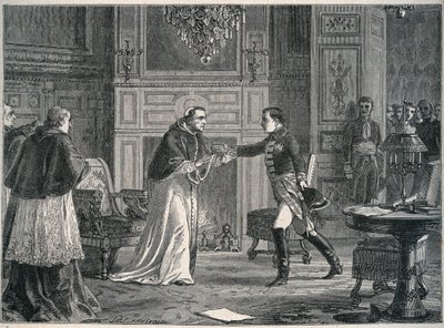 Napoleon vierailee paavi Pius VII:n luona Fontainebleaussa 1804 - Napoleon I:n vierailu paavi Pius VII:n luona Fontainebleaussa 1804 tekijältä Unknown artist