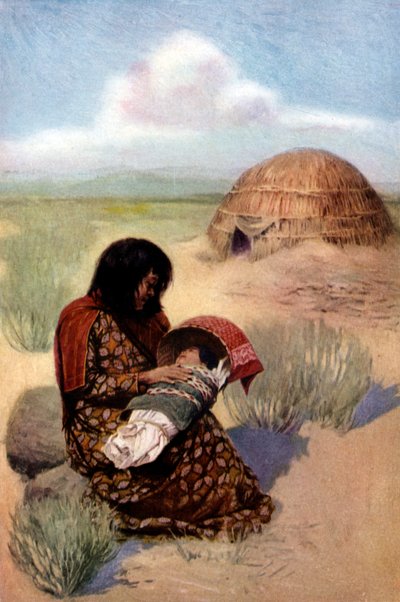 Pima-heimon intiaaniäiti ja lapsi tekijältä Unknown artist
