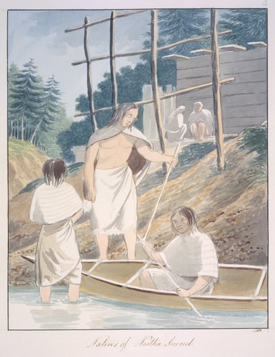 Natives of Nootka Sound, n.1843-50 (akvarelli) tekijältä Unknown artist