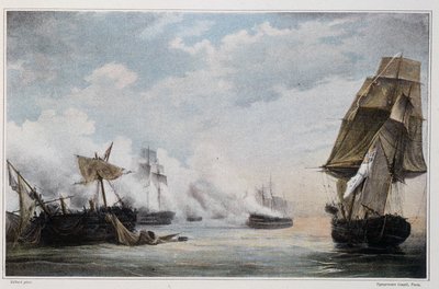 Meritaistelu ranskalaisen laivan "Formidable" ja englantilaisten alusten "Cesar", "Spencer", "Venerable" ja fregatin "Thames" välillä ennen Cadizia 13. heinäkuuta tekijältä Unknown artist