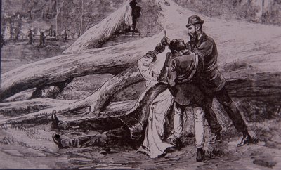 Poliisikonstaapeli Kelly ja rautatiemies Jesse Dowsett vangitsivat Ned Kellyn, 28. kesäkuuta 1880 (kaiverrus) tekijältä Unknown artist