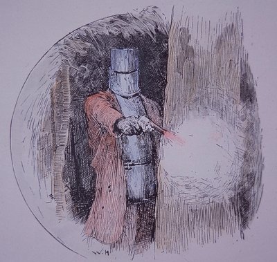 Ned Kelly pukeutuu kotitekoiseen panssariinsa, vastakkainasettelussa poliisin kanssa (käsinvärinen kaiverrus) tekijältä Unknown artist