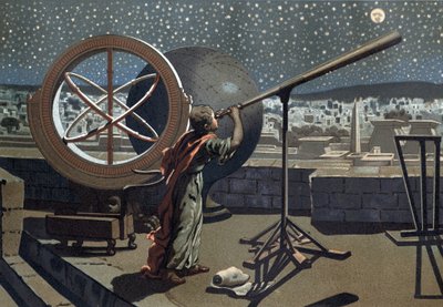 Nizzan hipparkus. (Hipparkhos) Aleksandrian observatoriossa Kreikkalainen tähtitieteilijä (Bythyniassa, 2. vuosisadalla eKr.) Louis Figuierin "Tiede ja sen miehet" mukaan. Barcelona 1881 tekijältä Unknown artist