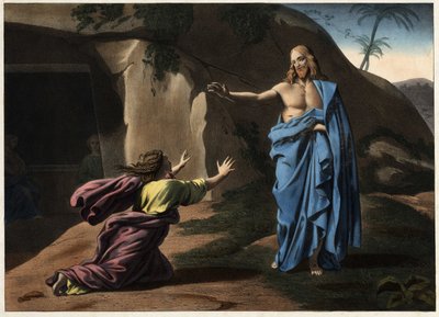 Noli me tangere: Kristuksen ilmestyminen Pyhälle Magdalenalle. Anonyymi kaiverrus 1800-luvulta. tekijältä Unknown artist