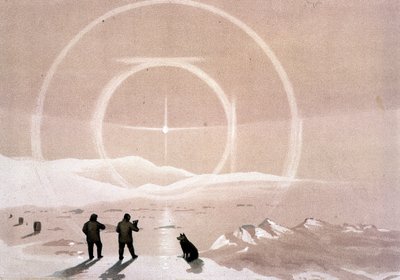 Northern Lights - elokuvassa "Naarameren rannat, arktinen tutkimusretki", kirjoittaja Dr. Edward Moos, Marcus Nard & Co, Lontoo tekijältä Unknown artist