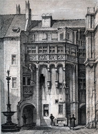 Nurnberger Rathaus - Nürnbergin kaupungintalon piha - kaiverrus noin 1867 tekijältä Unknown artist