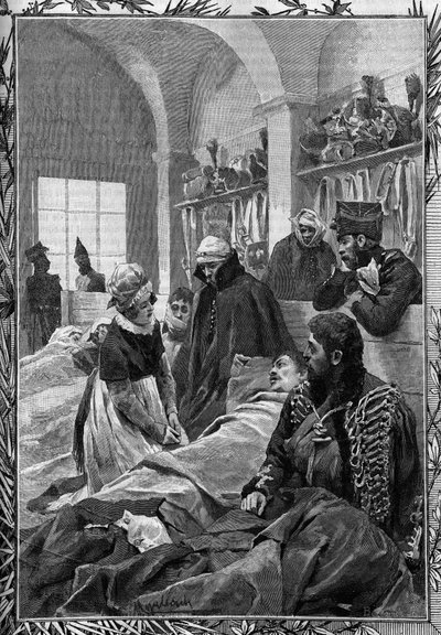 Sairaanhoitaja Marguerite Favet hoiti järkeä Field Hospitalissa vuoden 1813 sodan aikana saksalaisia vastaan. tekijältä Unknown artist