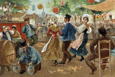 Flanderin alueella juhlittu vanha tapa: Flanderin messut. 1800-luvun lopun kromolitografia. tekijältä Unknown artist