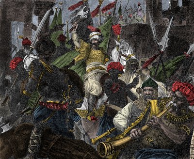 29. toukokuuta 1453 Ottomaanien valtakunnan sulttaani Muhammad II hyökkäsi Konstantinopoliin - Konstantinopolin valloitus: Ottomaanien sulttaani Mehmet II:n (Mehmed II Valloittaja tai Muhammad II Fatih) armeija (1430-1481) piiritti Konstantinopolin kaupung tekijältä Unknown artist