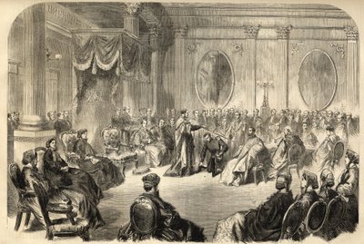 Pyhän Patrickin ritarikunta - maineikkain Pyhän Patrickin ritarikunta - Ritarin virkaan asettaminen Pyhän Patrickin ritarikuntaan Dublinissa, Irlannissa 19. - kaiverrus 1866 tekijältä Unknown artist