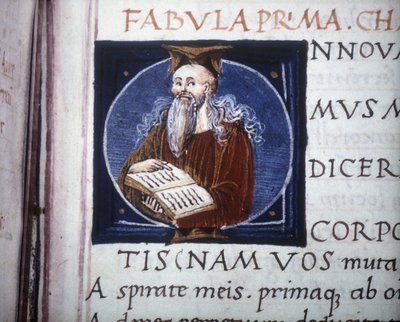 Ovidio (Ovidio) (43 eKr.) J.C. – 17 tai 18 eKr. JC) edustettuna 1400-luvun käsikirjoituksessa. Kunnallinen Raamattu. Riministä. tekijältä Unknown artist