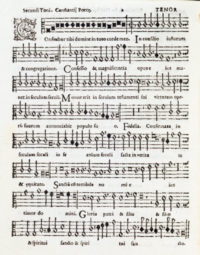 Costanzo Portan Palestrinalle omistetun Praise the Lord -psalmin nuottisivu tekijältä Unknown artist