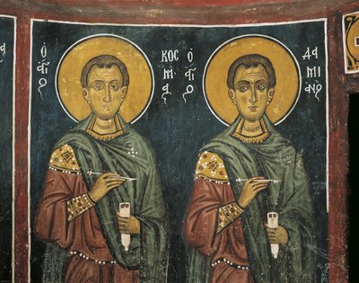 Maalauksia Pyhästä Kosmasta Pyhän Damianuksen kanssa, Panagia Ties Asinoun kirkko, Nikitart, Kypros tekijältä Unknown artist