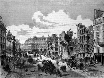 Pariisi, purku rue de la Paix rue de Reaumur -kadun avaamista varten. 1868. Kaiverrus 1800-luvulta. tekijältä Unknown artist