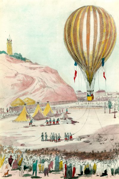 Pariisin pääkonttori vuodelta 1870: näkymä yhdestä ilmapallosta, jota käytetään kommunikointiin Pariisissa. 1800-luvun yksityiskokoelman akvarelli tekijältä Unknown artist
