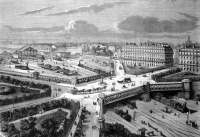 Pariisi, Euroopan uusi paikka läntisillä rautateillä. 1868. Kaiverrus 1800-luvulta. tekijältä Unknown artist