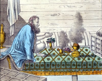 Parsis (Persian zoroastrilaisten jälkeläiset, jotka muuttivat Intiaan 800-luvulta lähtien) tulen palvonnassa. tekijältä Unknown artist