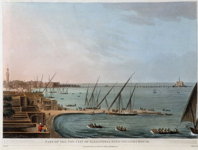 Osa Aleksandrian uutta kaupunkia, jossa on majakka - "Näkymiä Egyptissä, Palestiinassa ja muissa ottomaanien valtakunnan osissa" tekijältä Unknown artist