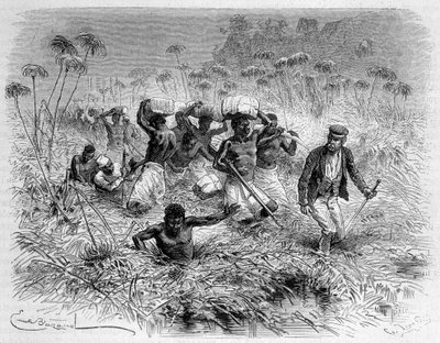 Chiseran kulku Livingstonen ja sen kantajien toimesta - "" Livingstonen viimeinen matka 1866-1873"" "" Maailman ympäri"", 2. sem. 1875 tekijältä Unknown artist