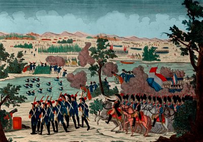 Mincion kulku 11. preeriavuonna IV (20. joulukuuta 1800) Ranskan Grenadiersin toimesta. Bonaparten kenraali en päällikön silmien alla - Kaiverrus - 1800 - Pozzolon taistelu (tunnetaan myös Mincio-joen taisteluna ja Monzambanon taisteluna) - Kulku o tekijältä Unknown artist