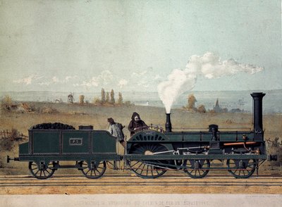 Strasbourgin rautatien matkustajaveturi ja hiilivaunu (Crampton-järjestelmä) tekijältä Unknown artist