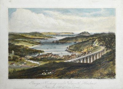 Penryn, Flushing ja Falmouth Harbors (Old Helton Roadilta), n. 1860-80 (värillinen lito paperilla) tekijältä Unknown artist