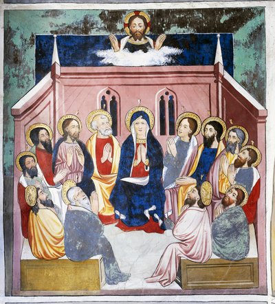 Helluntai, Kristuksen elämä (1400-luku), freskot, Pyhän Sebastianin kappeli, Villard-de-Lans, Rhône-Alpes, Ranska. tekijältä Unknown artist