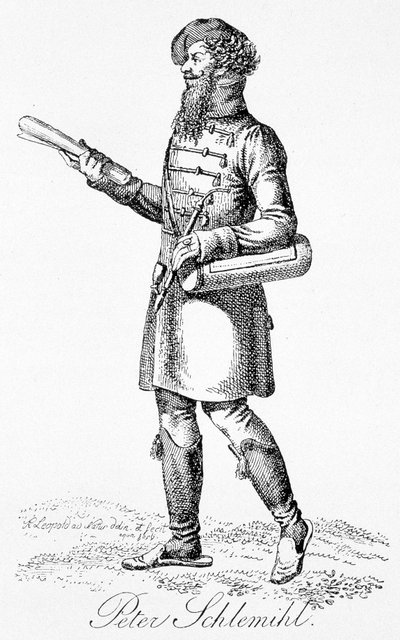 Peter Schlemihl, Aldebert Von Chamisson "Pierre Schlemihlin upea tarina" päähenkilö - kaiverrus tekijältä Unknown artist