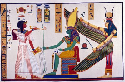 Farao Ramses IV tekee tarjouksia Ptah-Sokari-Osirisille. Osirisin takana on Isis. (Bibah-el-Molukin hauta) - Ippolito Rosellini (Rossellini) "" Egyptin ja Ylä-Nubian muistomerkit" -osassa. tekijältä Unknown artist