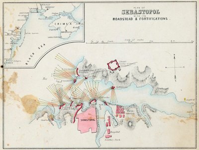 ""Sevastopolin kartta linnoituksineen ja valleineen, Krim"" tekijältä Unknown