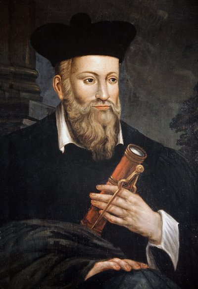 Muotokuva Michel de Nostre-Damesta (Nostre Dame), joka tunnetaan nimellä Nostradamus, astrologi (1503-1566), yksityiskohta, House of Nostradamus, Salon de Provence, Bouches du Rhone tekijältä Unknown artist