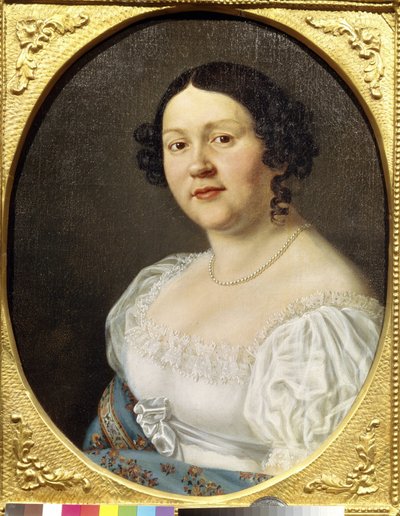 Muotokuva oopperalaulaja Sofia Vasilyevna Samoylovasta (Samoylova Chernikova) (1860-1936) (Oopperalaulaja Sophia Vasilyevna Samoylovan muotokuva). Nimetön maalaus, öljy kankaalle, 1800-luvun loppu. Venäläistä taidetta, romantiikkaa. Valtion teatterimuseo a tekijältä Unknown artist