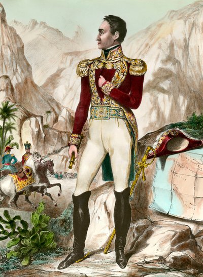 Simon Bolivarin (1783-1830) kenraali Etelä-Amerikan kaiverrus 1800-luvulta. Yksityinen kokoelma tekijältä Unknown artist