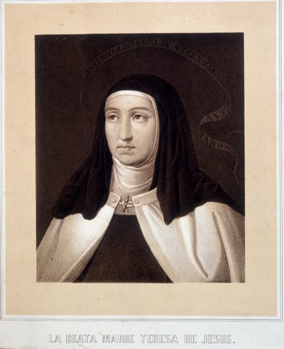 Muotokuva Pyhän Teresan Jeesuksen (tai Pyhän Teresa Avilalaisen) (1515-1582) rintakuvassa, kaiverrus tekijältä Unknown artist