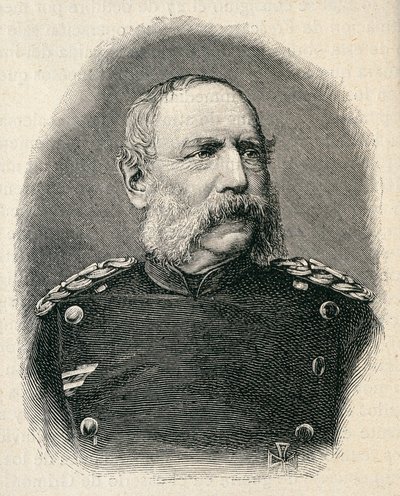 Muotokuva ALBERT:sta Saksin kuninkaasta (1828-1902), Sotilaan, joka osallistui Sedanin taisteluun. kaiverrus tekijältä Unknown artist