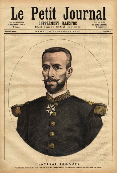 Muotokuva amiraali Gervaisista (1837-1921), pohjoisen merivoimien osastopäällikkö. Kaiverrus "" Le petit Journal" -lehdessä 5/09/1891. Selvan kokoelma. tekijältä Unknown artist