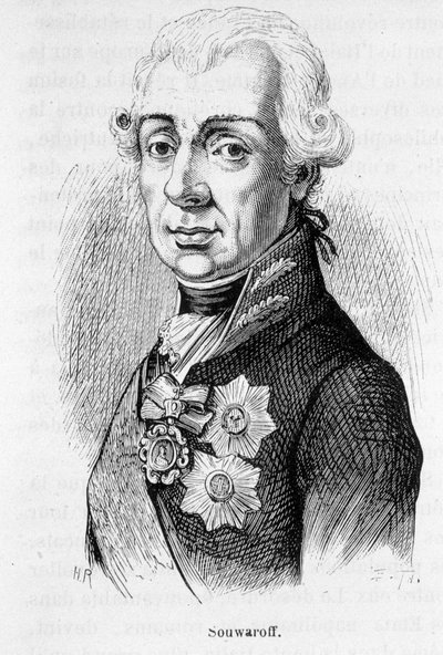 Muotokuva Alexander Souwaroffista (Souvaroff tai Souvarov tai Alexander Suvorov) (1729-1800), venäläinen marechal (1729 - 1800) tekijältä Unknown artist