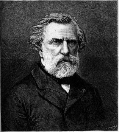 Ranskalaisen säveltäjän Ambroise Thomasin (1811-1896) muotokuva. Kaiverrus "" Le Monde Illustré" -julkaisussa nro 1308, 22. huhtikuuta 1882. tekijältä Unknown artist