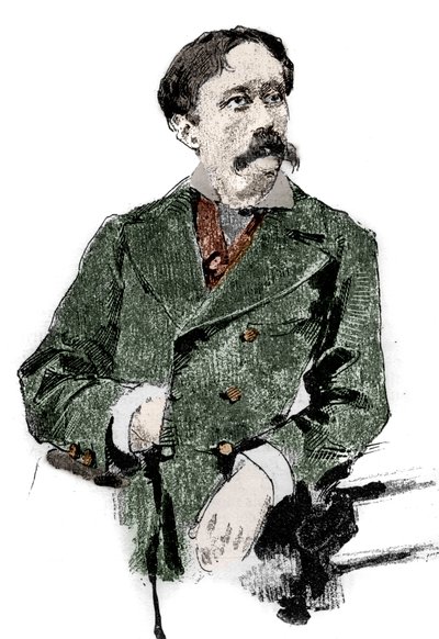 Arrigo (tai Enrico) Boiton (1842-1918) muotokuva, italialainen libretisti, Giuseppe Verdin "Otello" (Othello) -libreton kirjoittaja. Kaiverrus "" Le monde illustrious"" tekijältä Unknown artist