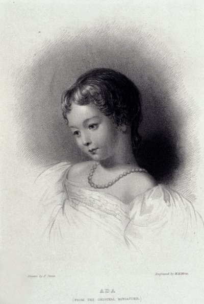 Muotokuva Augusta Ada Byronista (1815-1852), josta tuli Anna Lovelace, runoilija George Gordon Byronin tytär. Kaiverrus 1800-luvulta. tekijältä Unknown artist