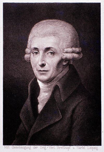 Itävaltalaisen säveltäjän Joseph Haydnin (1732-1809) muotokuva Kaiverrus. 1800-luvulla. Milano, konservatorion biblioteca tekijältä Unknown artist