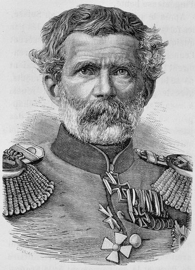 Paroni von Manteuffelin muotokuva. Kaiverrus 1800-luvun lopusta H. Martinin teokseen "Histoire de France". tekijältä Unknown artist