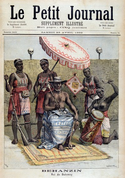 Dahomeyn (Benin) kuninkaan Behanzinin (1844-1900) muotokuva - "" Le Petite Journal" -lehdessä 23.4.1892 tekijältä Unknown artist
