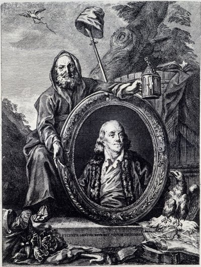 Muotokuva Benjamin Franklinista (1706 - 1790), amerikkalainen poliitikko, muistokirjoittaja, pamfletaari ja fyysikko tekijältä Unknown artist